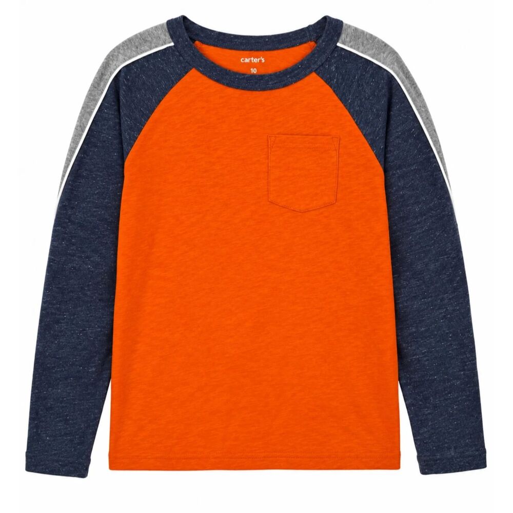 NWT Carter's Boys Size 10 Orange Colorblock Raglan Long Sleeve Tee